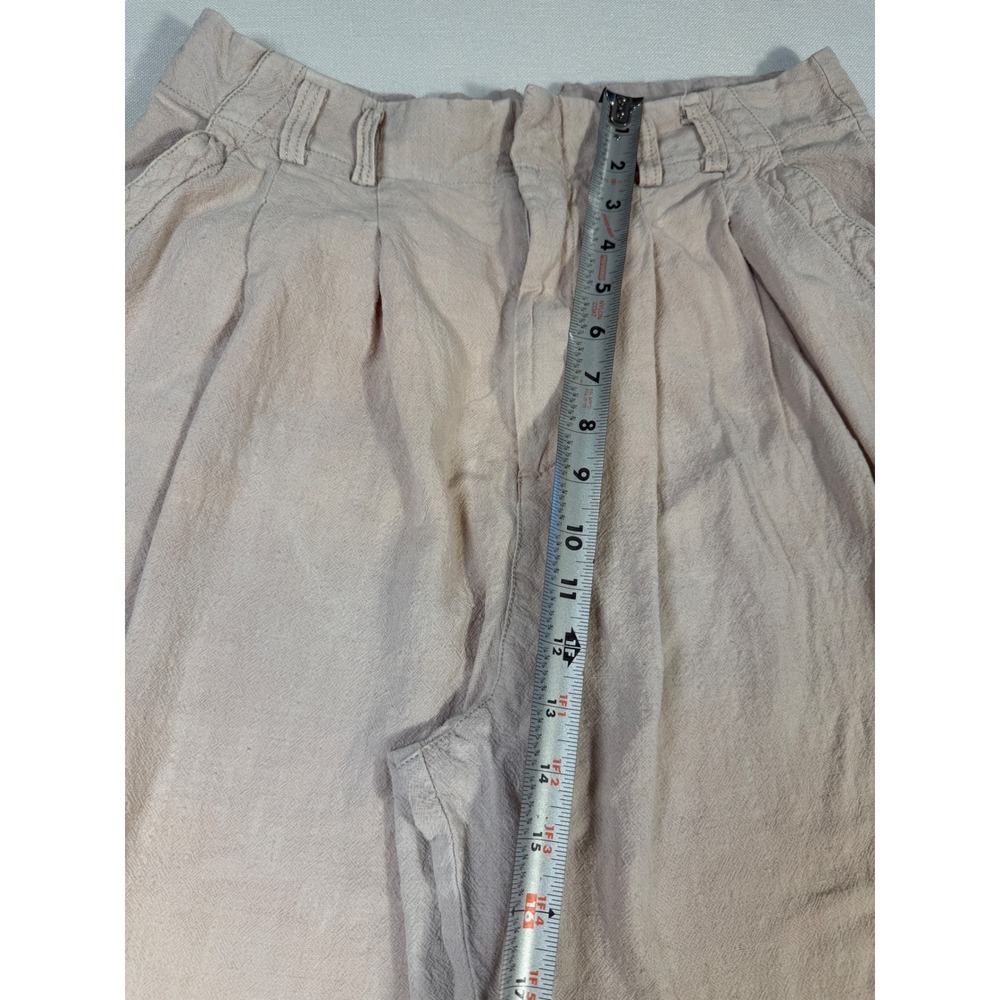 Free People Pleated Wide Leg Linen Blend Trousers Oatmeal Beige pink Size 12 - Picture 9 of 9